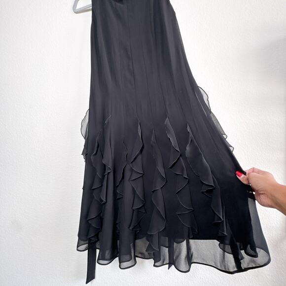 Vintage Evan Picone Ruffle Chiffon Black Fit & Flare Dress Size 4 - Picture 4 of 14